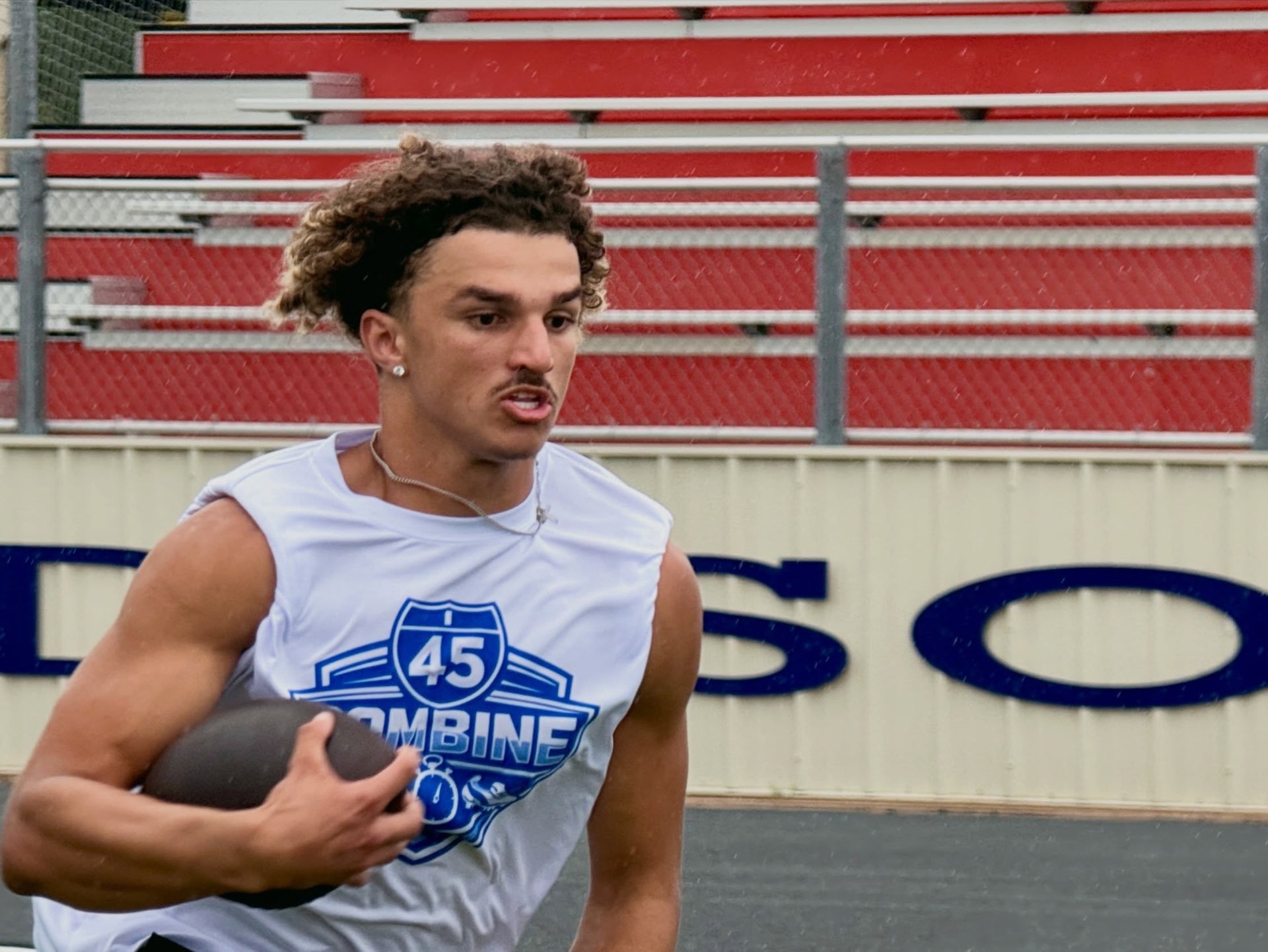East Texas football athlete sprinting through speed training drills at a Taylor Sports Performance combine