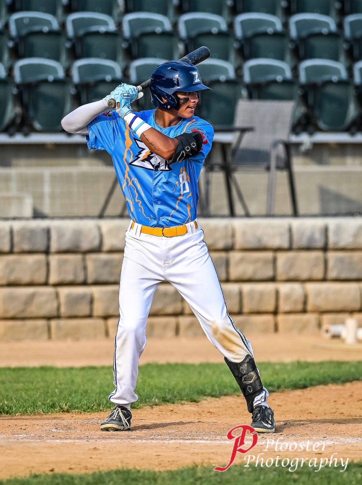 Cy Taylor in his batting stance during a summer collegiate baseball game