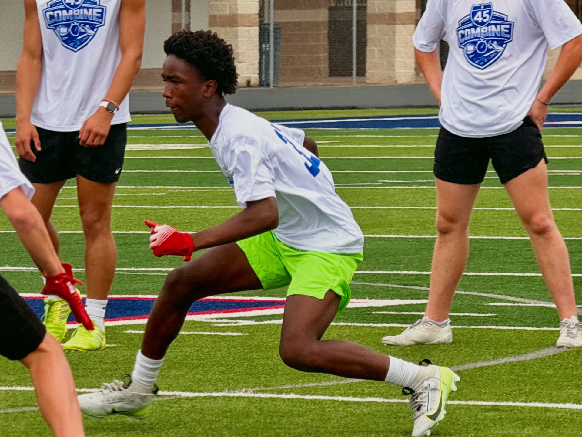 Defensive back working on backpedal and footwork drills during Taylor Sports Performance position-specific football training and athlete development in East Texas